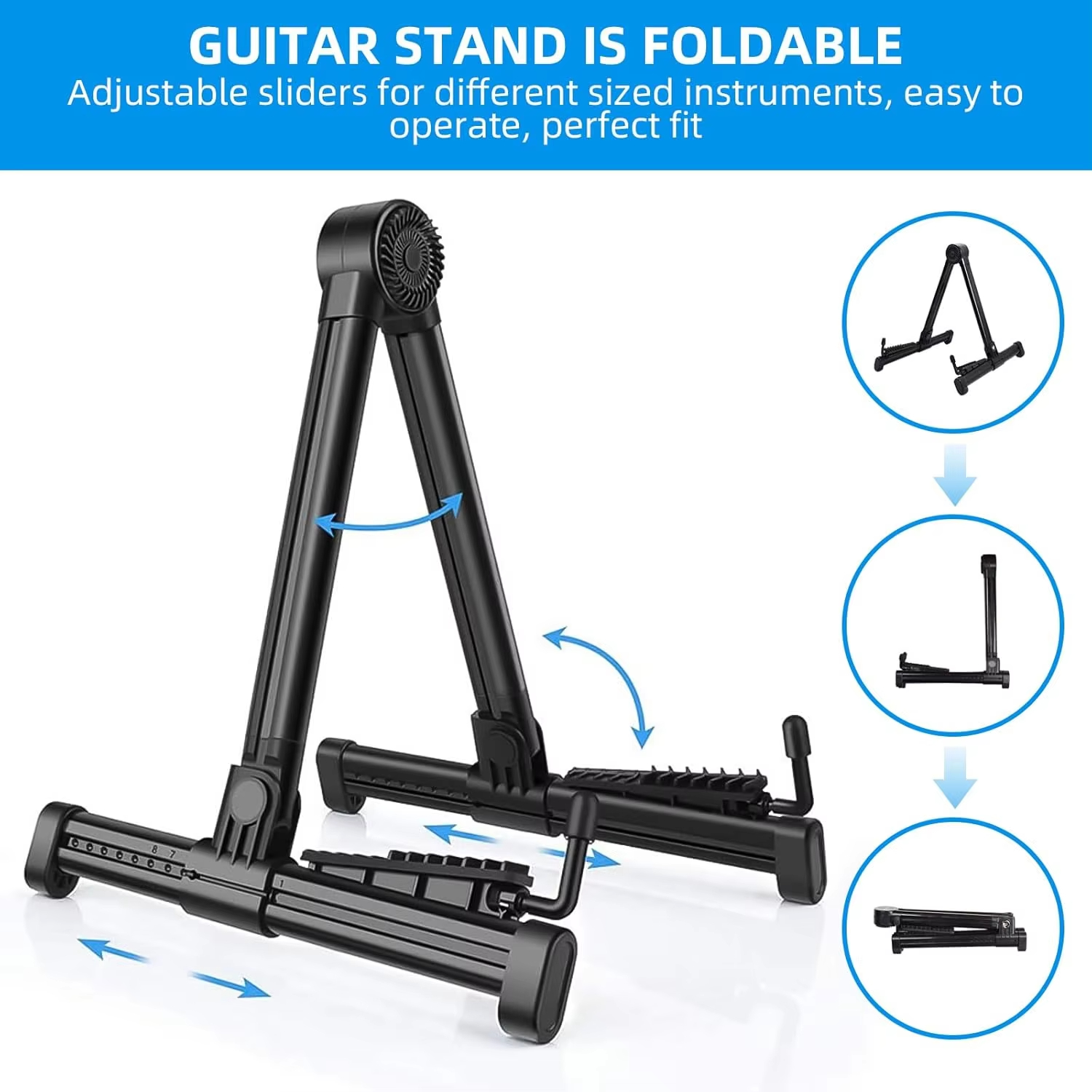 1pcs Adjustable Guitar Stand Folding Frame Floor Universal Abs Acoustic Classical Electric Bass Banjo Ukulele Portable Foldable Convenient