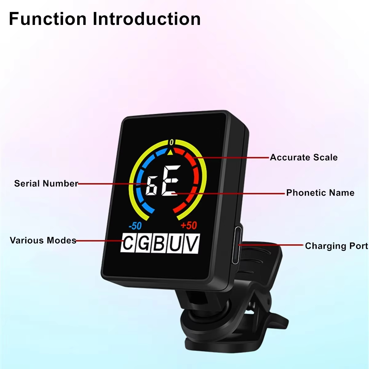 USB Charging Color LCD Display Screen Guitar Tuner Tunning For Acoustic Electric Guitar Bass Clip-on Tuner Guitar Tuner For Professional Or Beginners