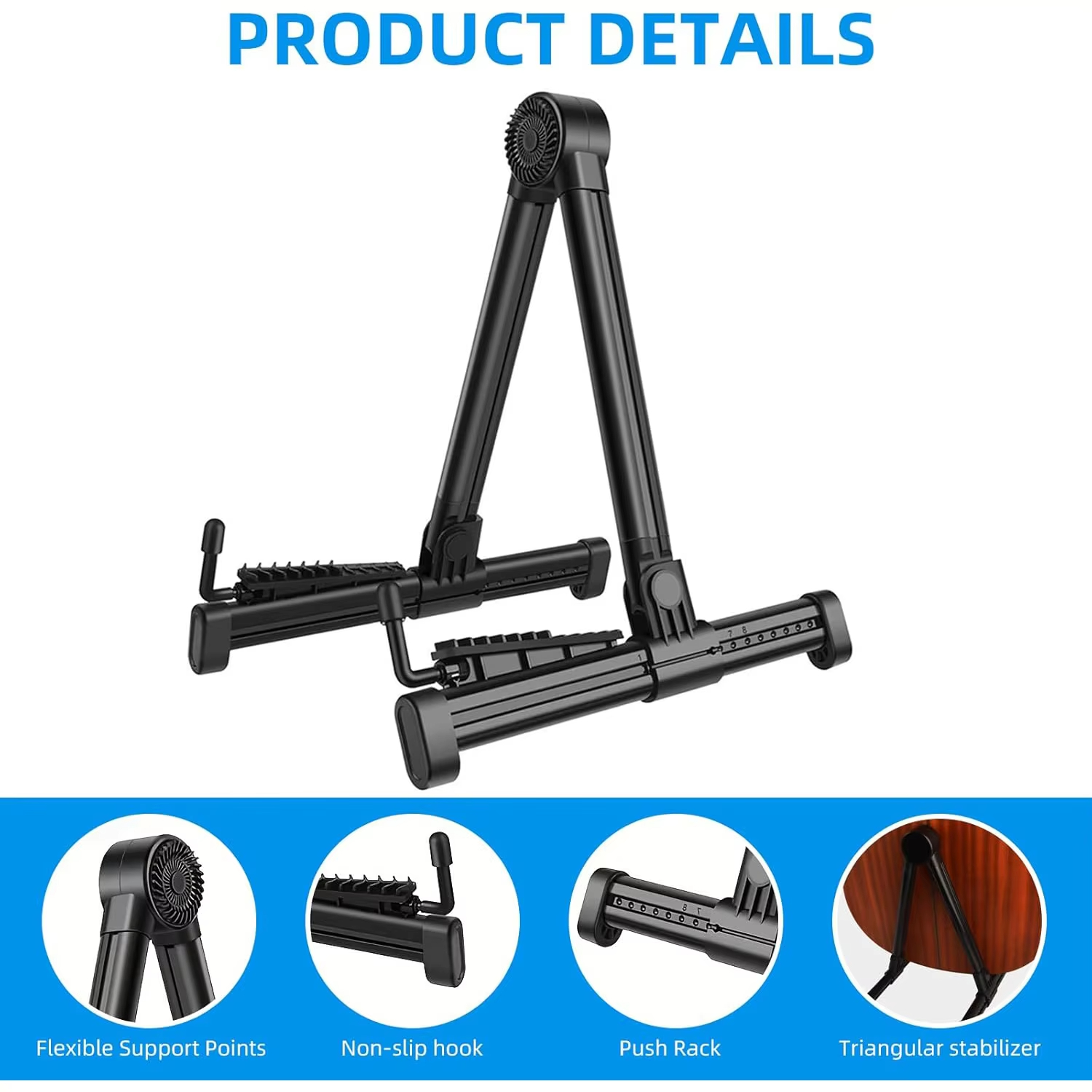 1pcs Adjustable Guitar Stand Folding Frame Floor Universal Abs Acoustic Classical Electric Bass Banjo Ukulele Portable Foldable Convenient
