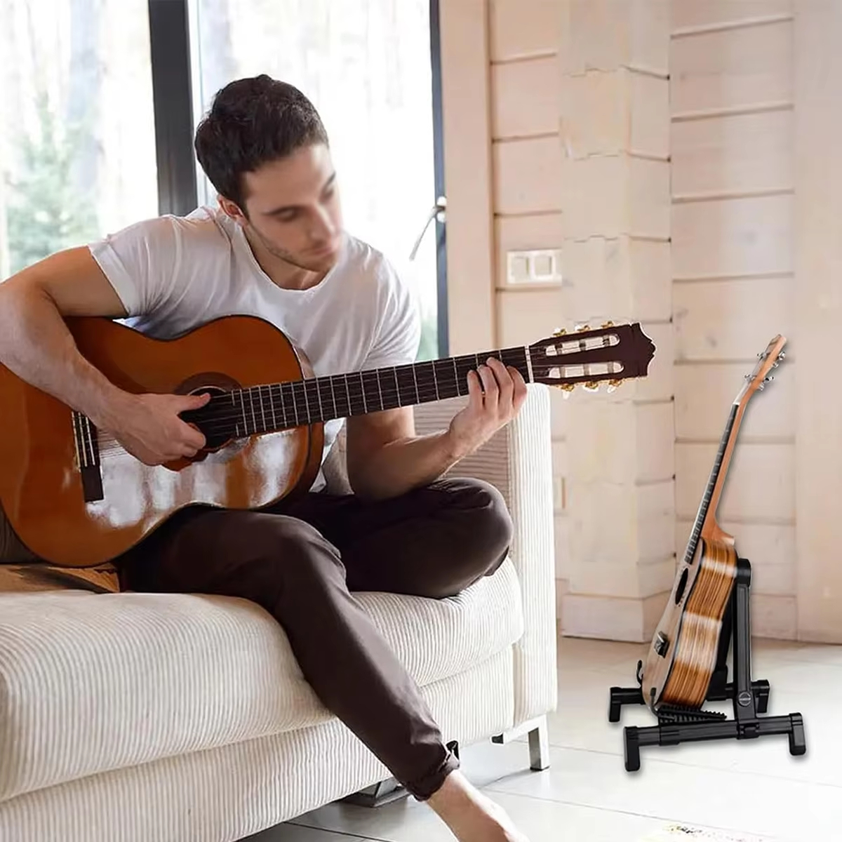 1pcs Adjustable Guitar Stand Folding Frame Floor Universal Abs Acoustic Classical Electric Bass Banjo Ukulele Portable Foldable Convenient