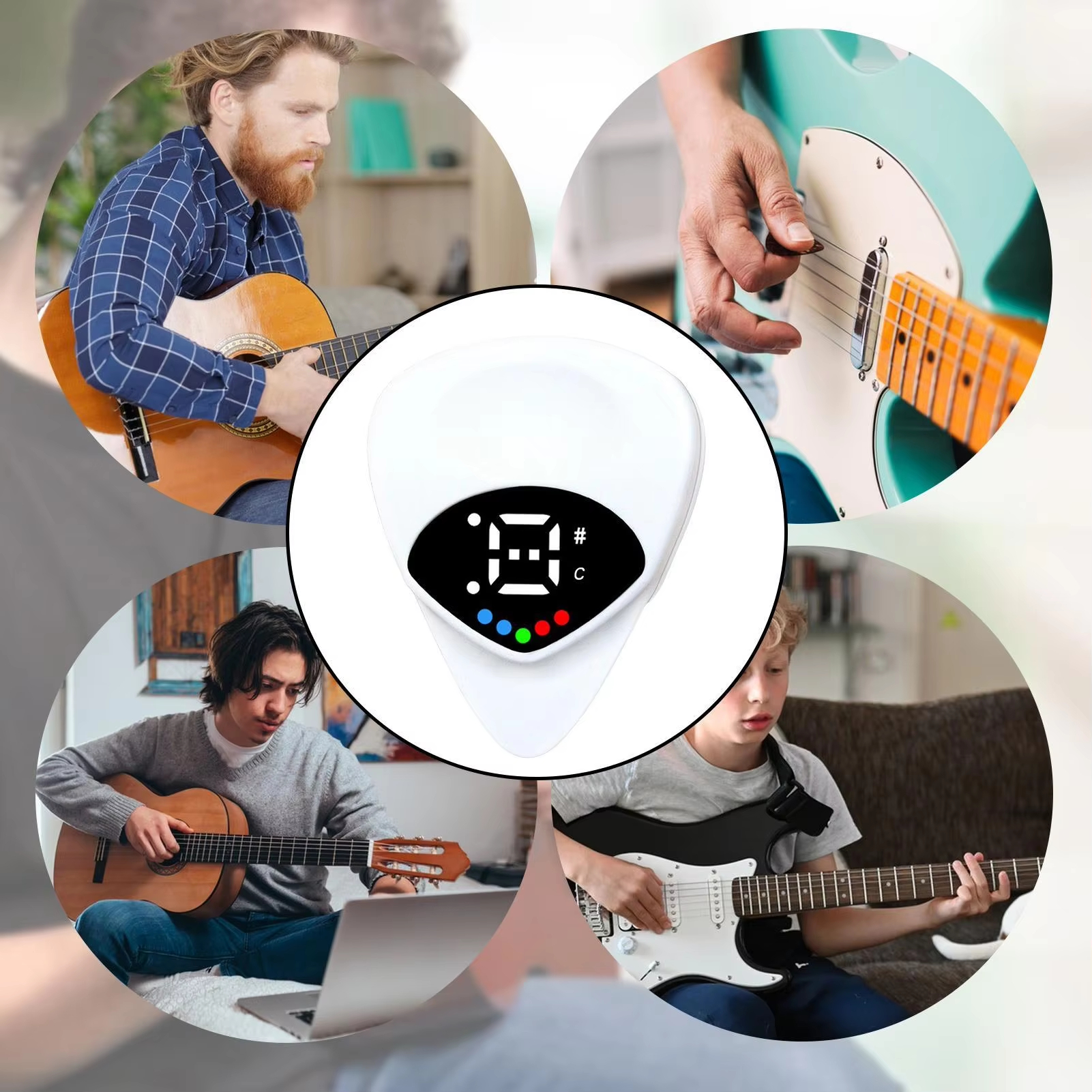 Portable 2 in 1 Guitar Pick & Tuner Multi-Purpose Pitch Calibrator For Folk Guitars and Ukuleles 12-Tone Equal Temperament