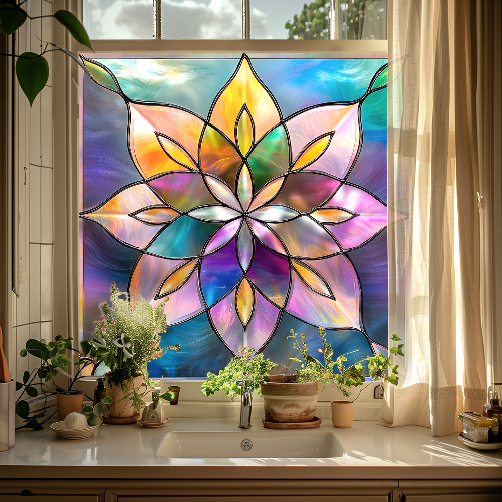 Retro Colorful Window Film Stickers PVC Static Glass Window Cling Decal Home Decoration