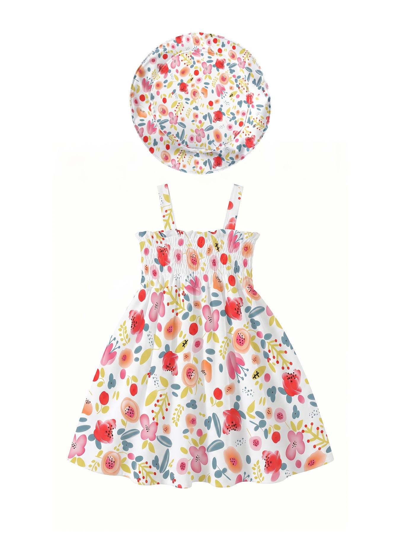 Newborn to 3-year-old girl two-piece heart-shaped printed sleeveless dress+princess hat
