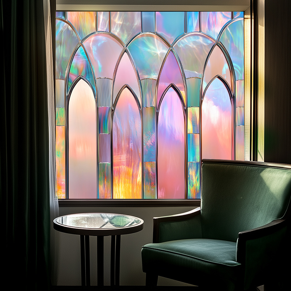 Retro Colorful Window Film Stickers PVC Static Glass Window Cling Decal Home Decoration