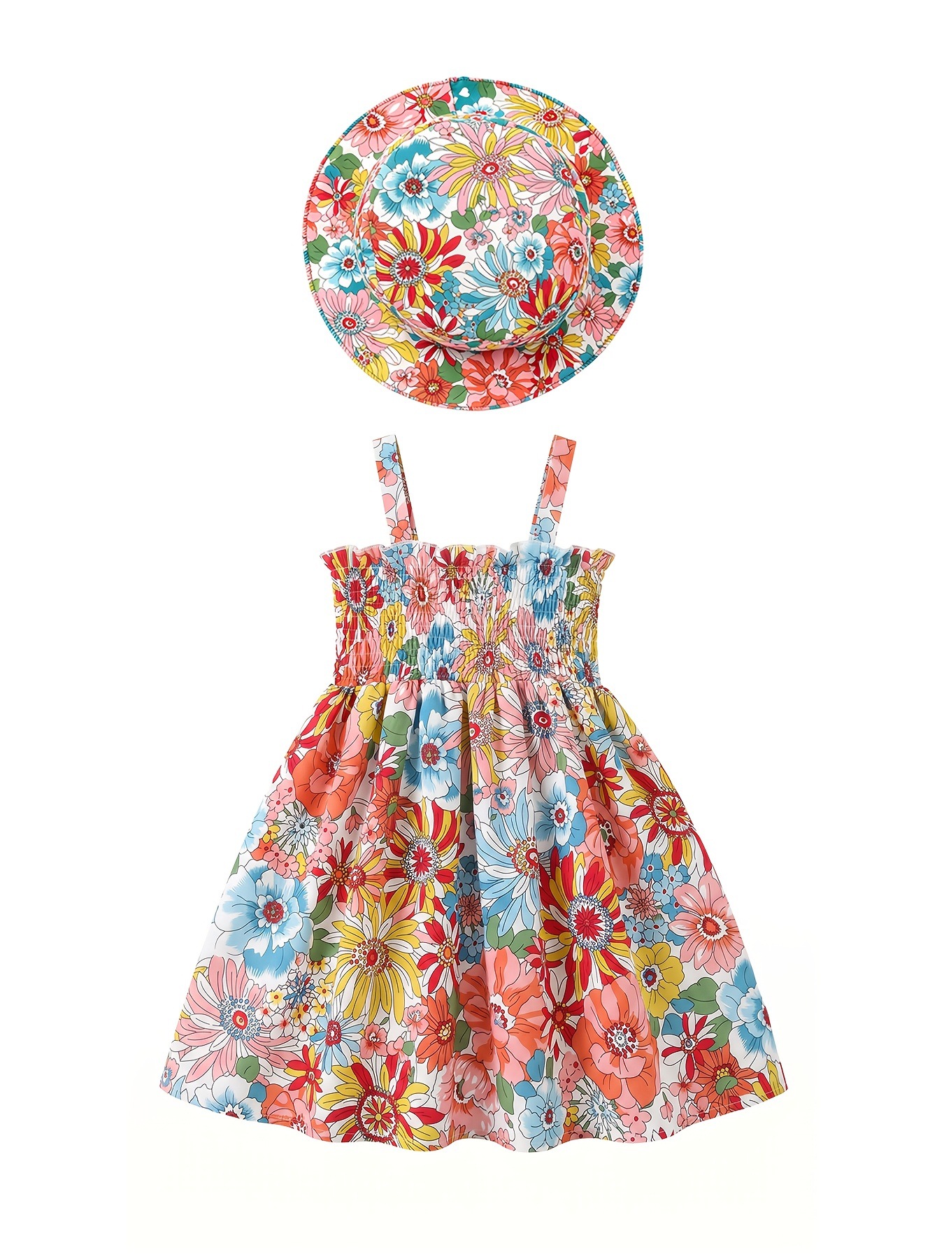 Newborn to 3-year-old girl two-piece heart-shaped printed sleeveless dress+princess hat