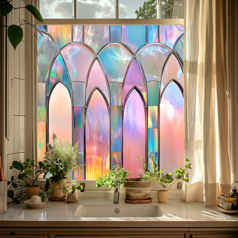 Retro Colorful Window Film Stickers PVC Static Glass Window Cling Decal Home Decoration