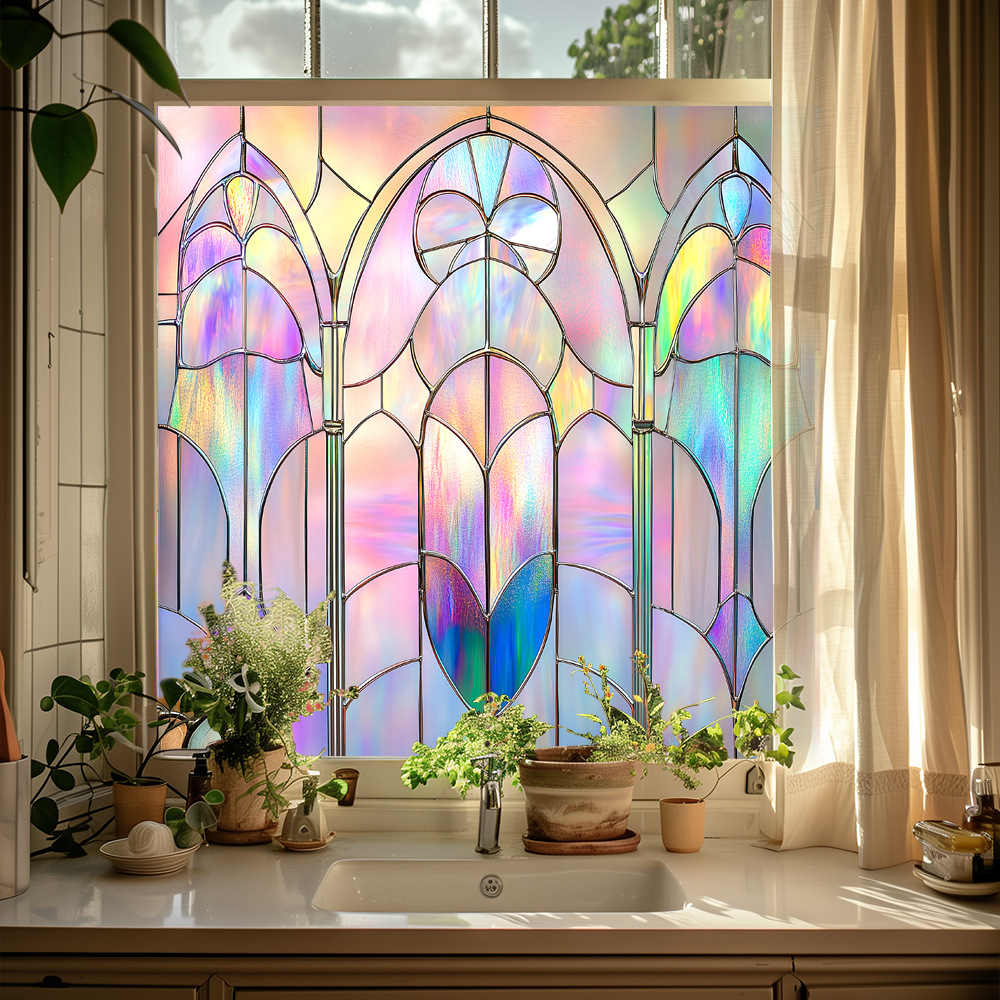 Retro Colorful Window Film Stickers PVC Static Glass Window Cling Decal Home Decoration