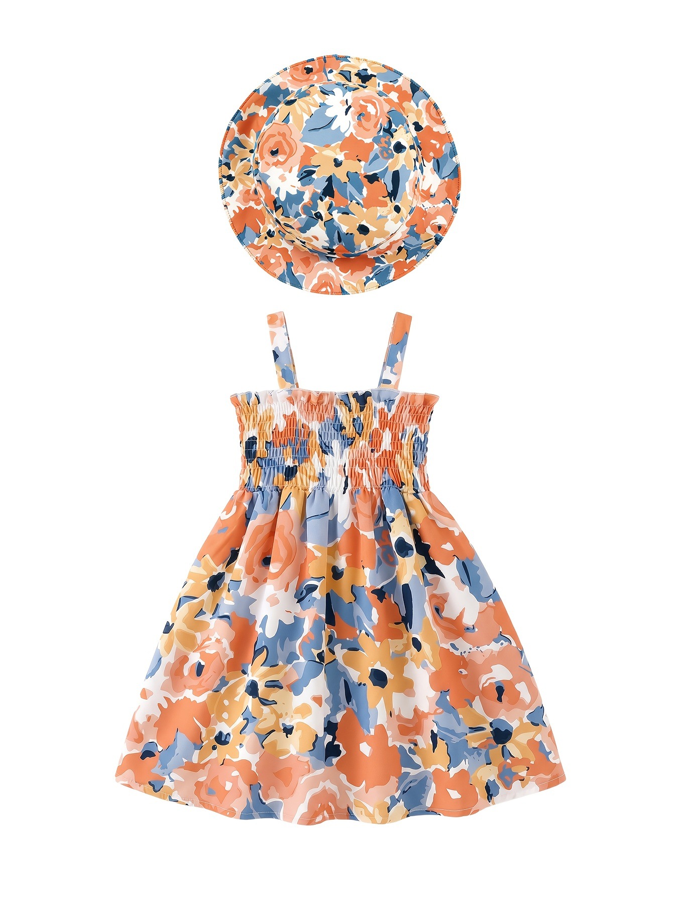 Newborn to 3-year-old girl two-piece heart-shaped printed sleeveless dress+princess hat