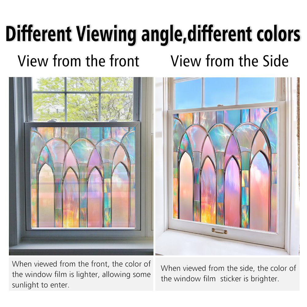 Retro Colorful Window Film Stickers PVC Static Glass Window Cling Decal Home Decoration