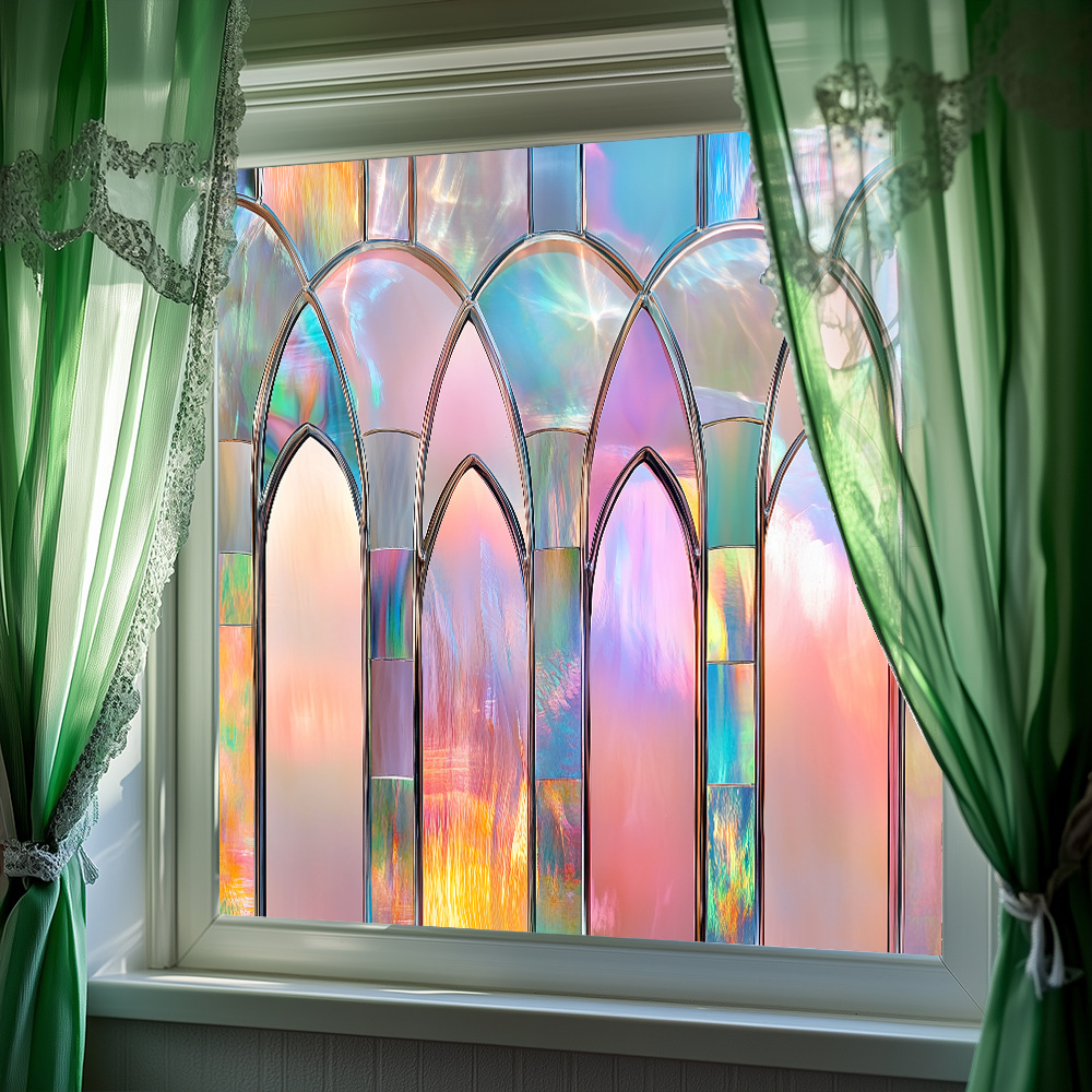 Retro Colorful Window Film Stickers PVC Static Glass Window Cling Decal Home Decoration