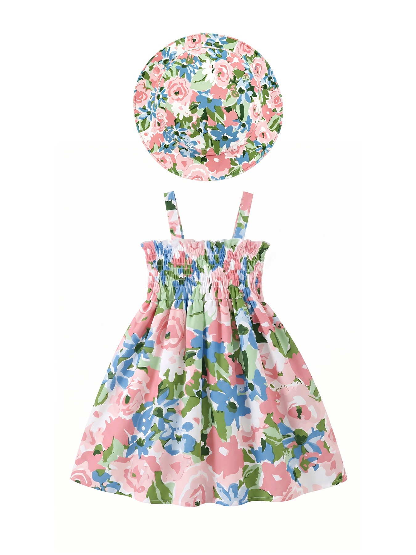 Newborn to 3-year-old girl two-piece heart-shaped printed sleeveless dress+princess hat