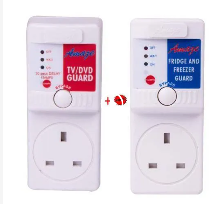TV and Fridge Guard Combo – Heavy Duty Surge & Voltage Protection Set for Television, Refrigerator & Home Appliances – Under-Voltage, Over-Voltage, Spike & Lightning Protection with Free Power Extensi