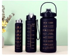 3-in-1 Motivational Water Bottle Set – Large Capacity Sports Bottles with Time Markers, Leak-Proof Lids, Straws & Carry Handles for Gym, Travel & Outdoor Fitness