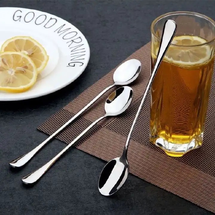 6-Pieces Long Handle Stainless Steel Tea Spoons – Elegant Mirror Finish Stirring Spoons for Juice, Ice Cream, Coffee, Desserts & Cocktails – Durable Silverware Set for Home, Kitchen & Café