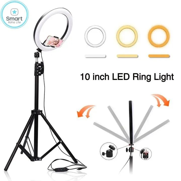 2.1M Tripod Stand with 10 Inch LED Ring Light – Selfie, Makeup & Live Streaming Kit with Phone Holder, USB Powered Studio Light for YouTube, TikTok, Vlogging & Photography