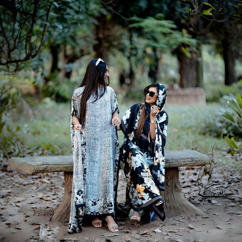 Women's Clothing  Loose Long Dress With Shawl Black And White Print Dresses Lightweight Flowy Robe For Travel Vacation And Work For Women Comfortable Oversized Best Friend Outfits Silky Shiny QSROCIO