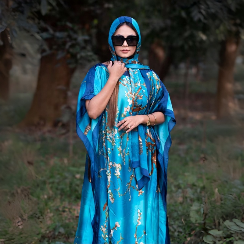 Women's Clothing  Loose Long Dress With Shawl Blue Dresses Lightweight Flowy Robe For Travel Vacation And Work For Women Comfortable Oversized Fit Hides Belly Silky Shiny Fabric QSROCIO