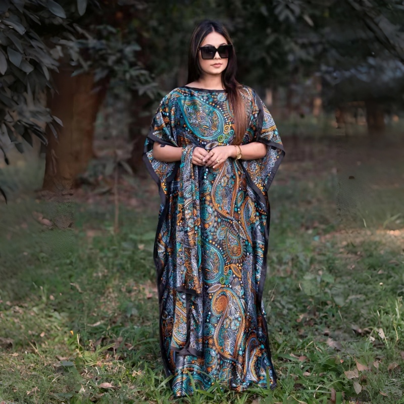 Women's Clothing  Loose Long Dress With Shawl Cashew Pattern Dresses Lightweight Flowy Robe For Travel Vacation And Work For Women Comfortable Oversized Fit Hides Belly Silky Shiny Fabric QSROCIO