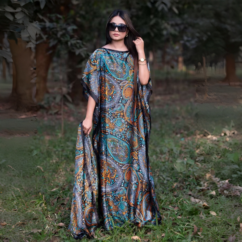 Women's Clothing  Loose Long Dress With Shawl Cashew Pattern Dresses Lightweight Flowy Robe For Travel Vacation And Work For Women Comfortable Oversized Fit Hides Belly Silky Shiny Fabric QSROCIO