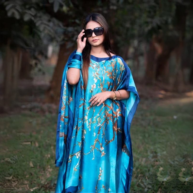 Women's Clothing  Loose Long Dress With Shawl Blue Dresses Lightweight Flowy Robe For Travel Vacation And Work For Women Comfortable Oversized Fit Hides Belly Silky Shiny Fabric QSROCIO