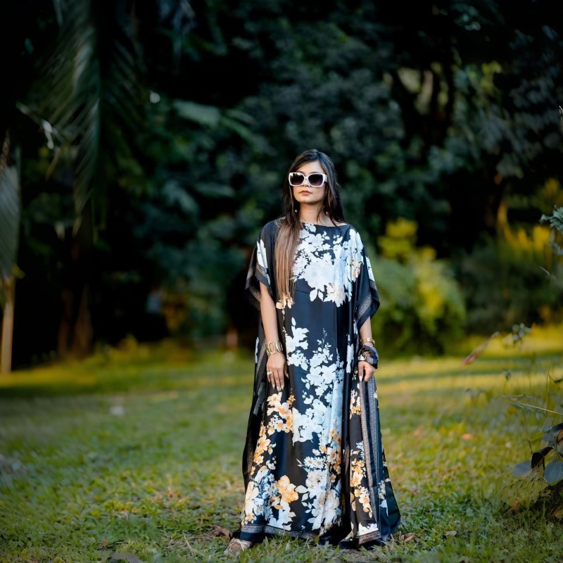Women's Clothing  Loose Long Dress With Shawl Black And White Print Dresses Lightweight Flowy Robe For Travel Vacation And Work For Women Comfortable Oversized Best Friend Outfits Silky Shiny QSROCIO