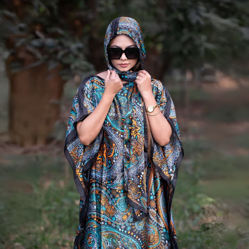 Women's Clothing  Loose Long Dress With Shawl Cashew Pattern Dresses Lightweight Flowy Robe For Travel Vacation And Work For Women Comfortable Oversized Fit Hides Belly Silky Shiny Fabric QSROCIO