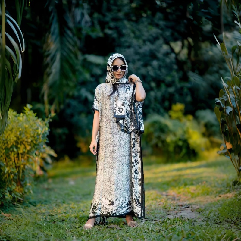 Women's Clothing  Loose Long Dress With Shawl Black And White Print Dresses Lightweight Flowy Robe For Travel Vacation And Work For Women Comfortable Oversized Best Friend Outfits Silky Shiny QSROCIO
