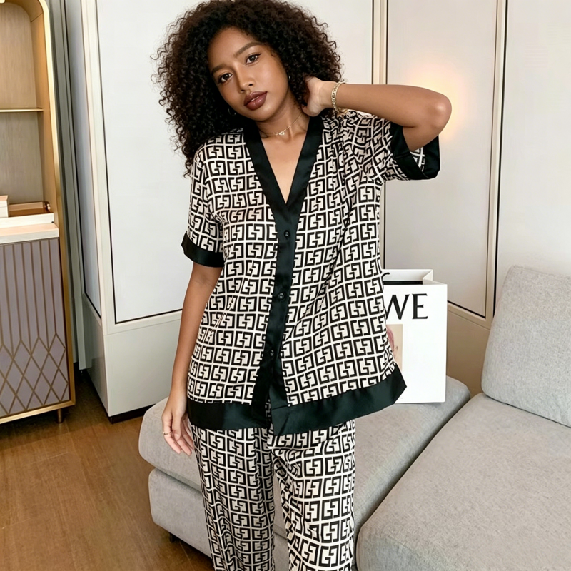 Ladies' Pajama Set Sleep and Lounge Homewear Satin Pajamas Elegant Sleepwear Perfect Gift for Ladies Women's Clothing