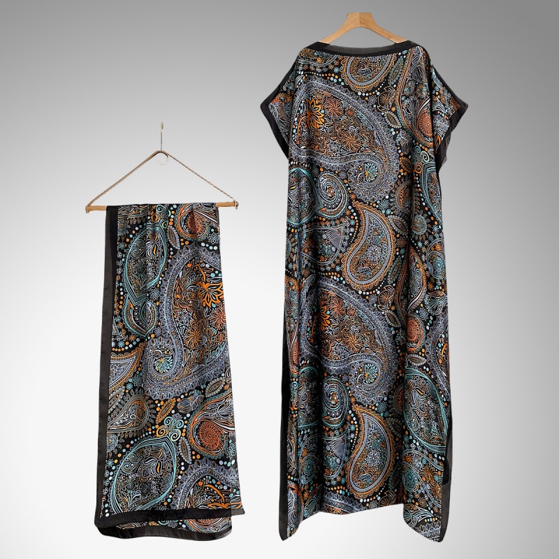 Women's Clothing  Loose Long Dress With Shawl Cashew Pattern Dresses Lightweight Flowy Robe For Travel Vacation And Work For Women Comfortable Oversized Fit Hides Belly Silky Shiny Fabric QSROCIO