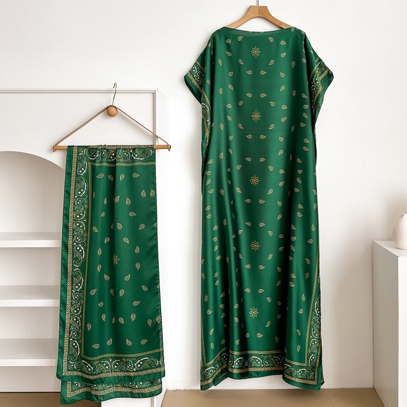 Women's Clothing  Loose Long Dress With Shawl Red And Green Dresses Lightweight Flowy Robe For Travel Vacation With Friends And Work For Women Comfortable Oversized Fit Hides Belly Silky Shiny QSROCIO