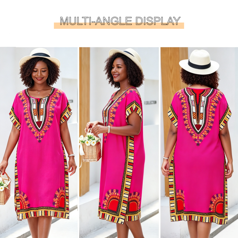 Dresses Women's Loose Mid Length Dress With Multiple Colors To Choose Women's Clothing Colorful Printed Women's Comfortable And Breathable Imitation Satin QSROCIO