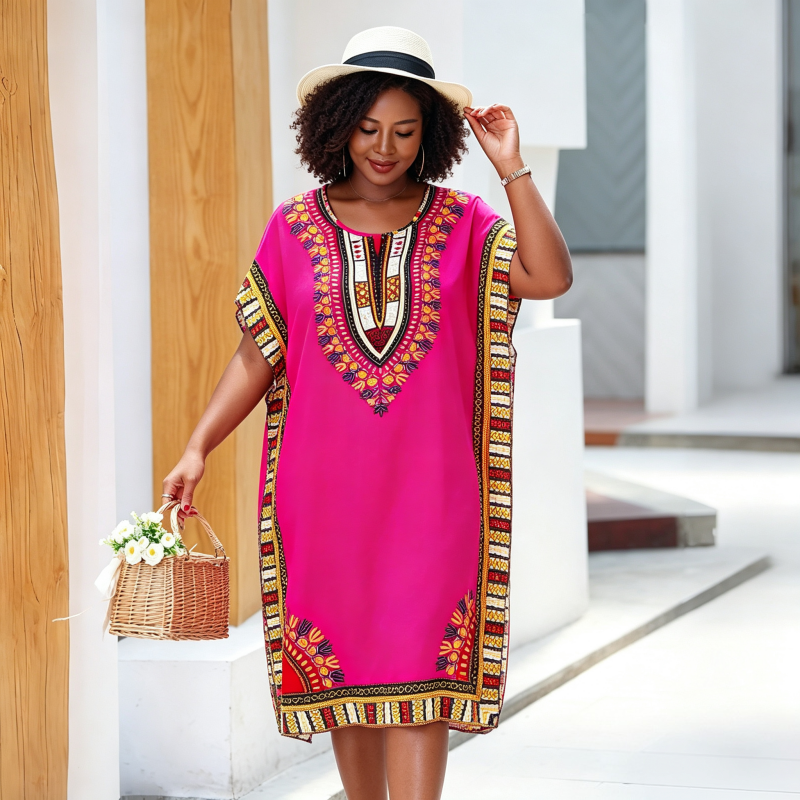 Dresses Women's Loose Mid Length Dress With Multiple Colors To Choose Women's Clothing Colorful Printed Women's Comfortable And Breathable Imitation Satin QSROCIO