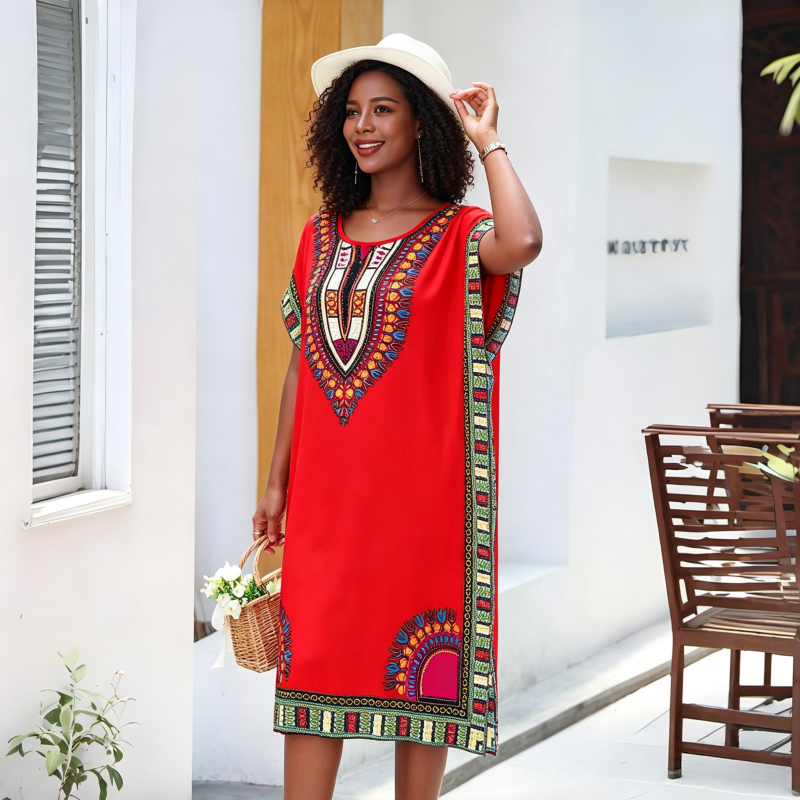 Dresses Women's Loose Mid Length Dress With Multiple Colors To Choose Women's Clothing Colorful Printed Women's Comfortable And Breathable Imitation Satin QSROCIO