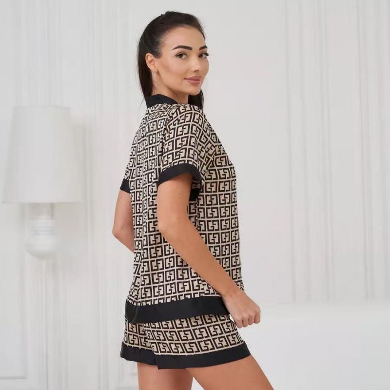 Women's Clothing Pajama Set Printed Short Sleeve Shorts Pajamas Women's Sleepwear Popular Gold Printed Comfortable Breathable QSROCIO