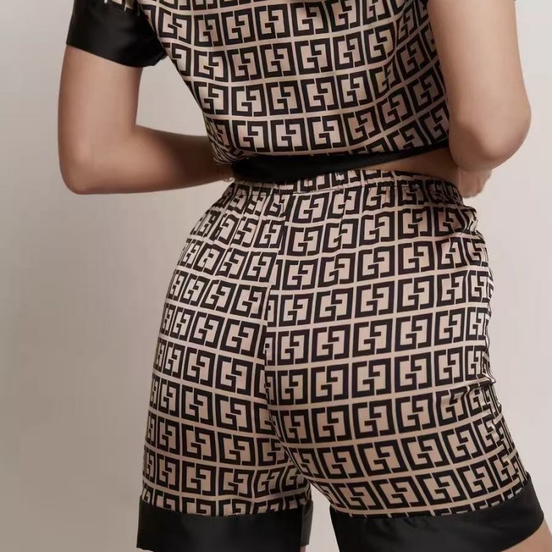 Women's Clothing Pajama Set Printed Short Sleeve Shorts Pajamas Women's Sleepwear Popular Gold Printed Comfortable Breathable QSROCIO