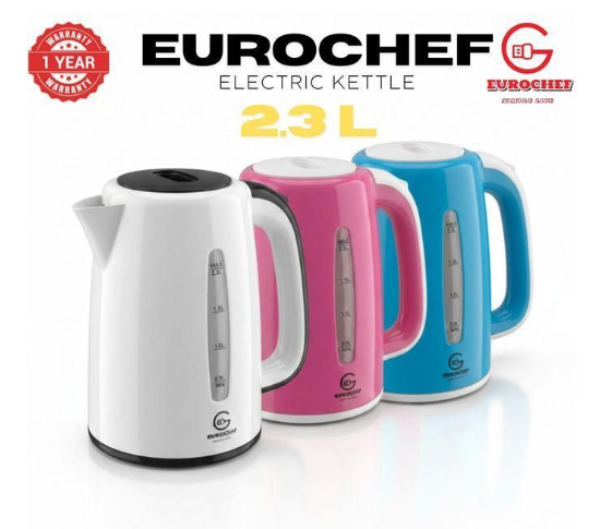 Eurochef 2.3ltrs Stainless Steel Electric Kettle, Automatic Hot Water Boiler or Heater Jug Auto Shut