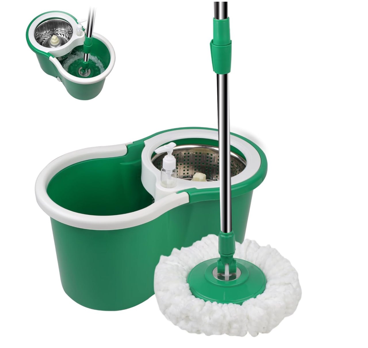 Spin Mop and Bucket with Wringer Set, 360° Spinning Mop Bucket System with 3 Microfiber Mop Replacement Heads, Adjustable Handle for Floor Cleaning