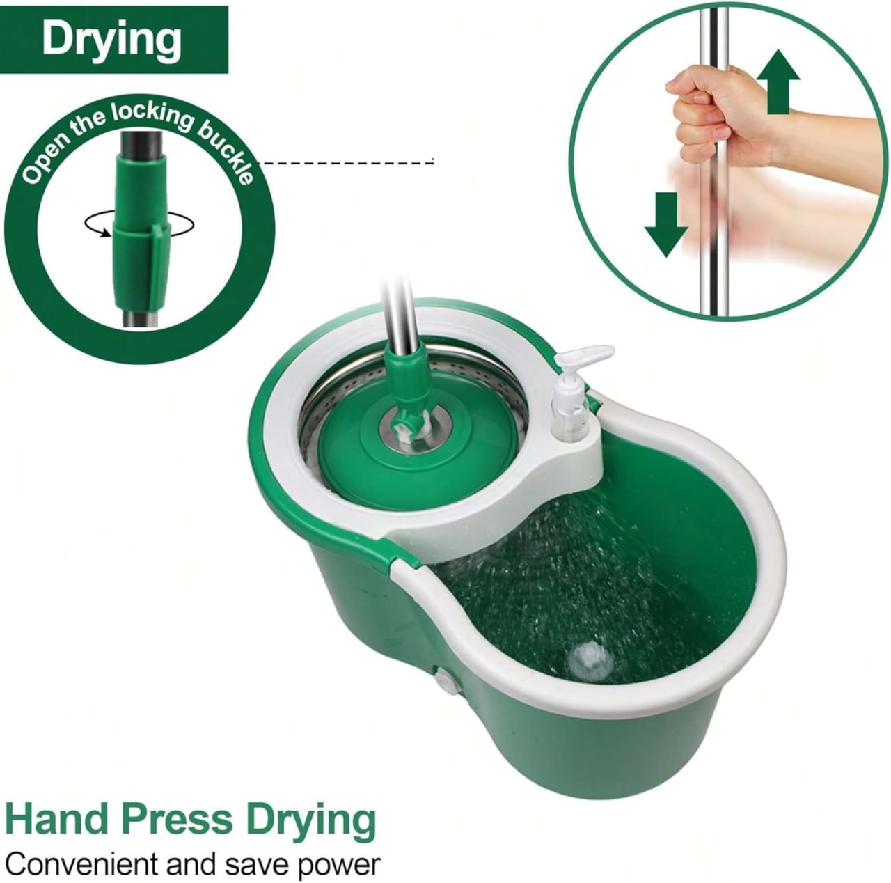 Spin Mop and Bucket with Wringer Set, 360° Spinning Mop Bucket System with 3 Microfiber Mop Replacement Heads, Adjustable Handle for Floor Cleaning