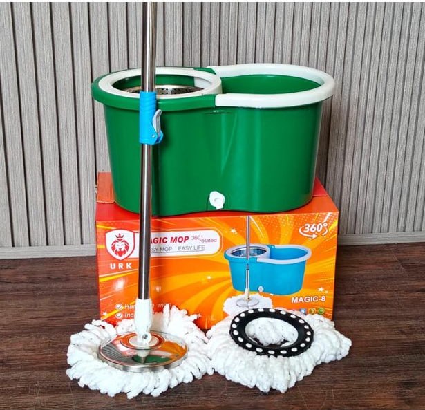 Spin Mop and Bucket with Wringer Set, 360° Spinning Mop Bucket System with 3 Microfiber Mop Replacement Heads, Adjustable Handle for Floor Cleaning