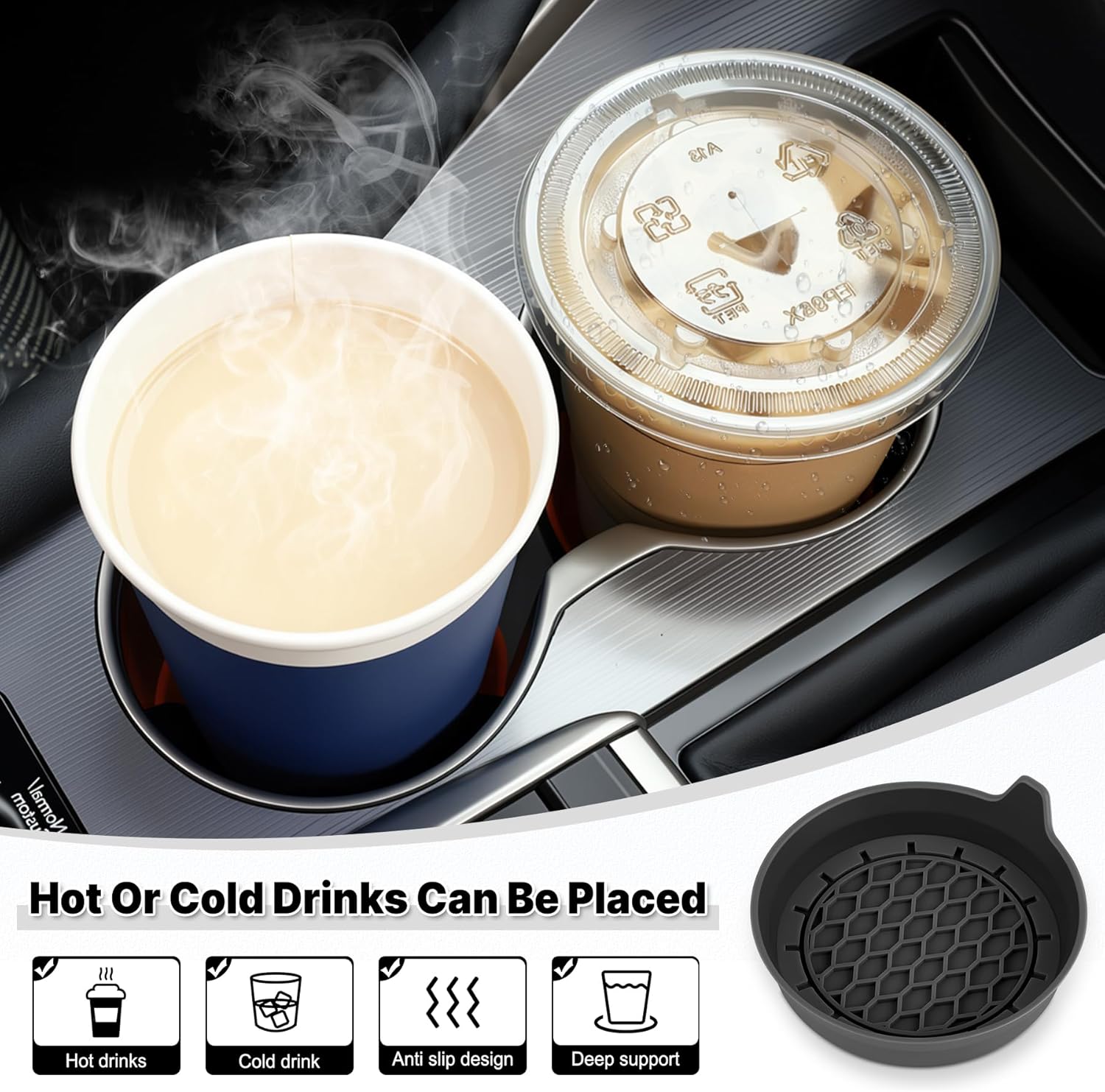 Car Cup Holder Coaster, Silicone Cup Holder Insert, Universal Non-Slip Cup Holders, Car Accessories Interior for Women and Man Interior Sets 4 Pack Black