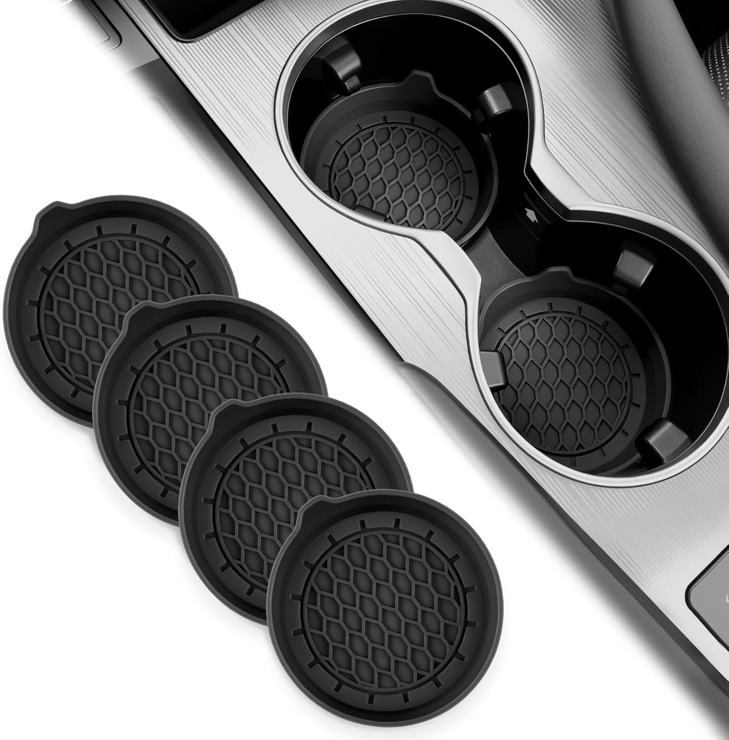 Car Cup Holder Coaster, Silicone Cup Holder Insert, Universal Non-Slip Cup Holders, Car Accessories Interior for Women and Man Interior Sets 4 Pack Black