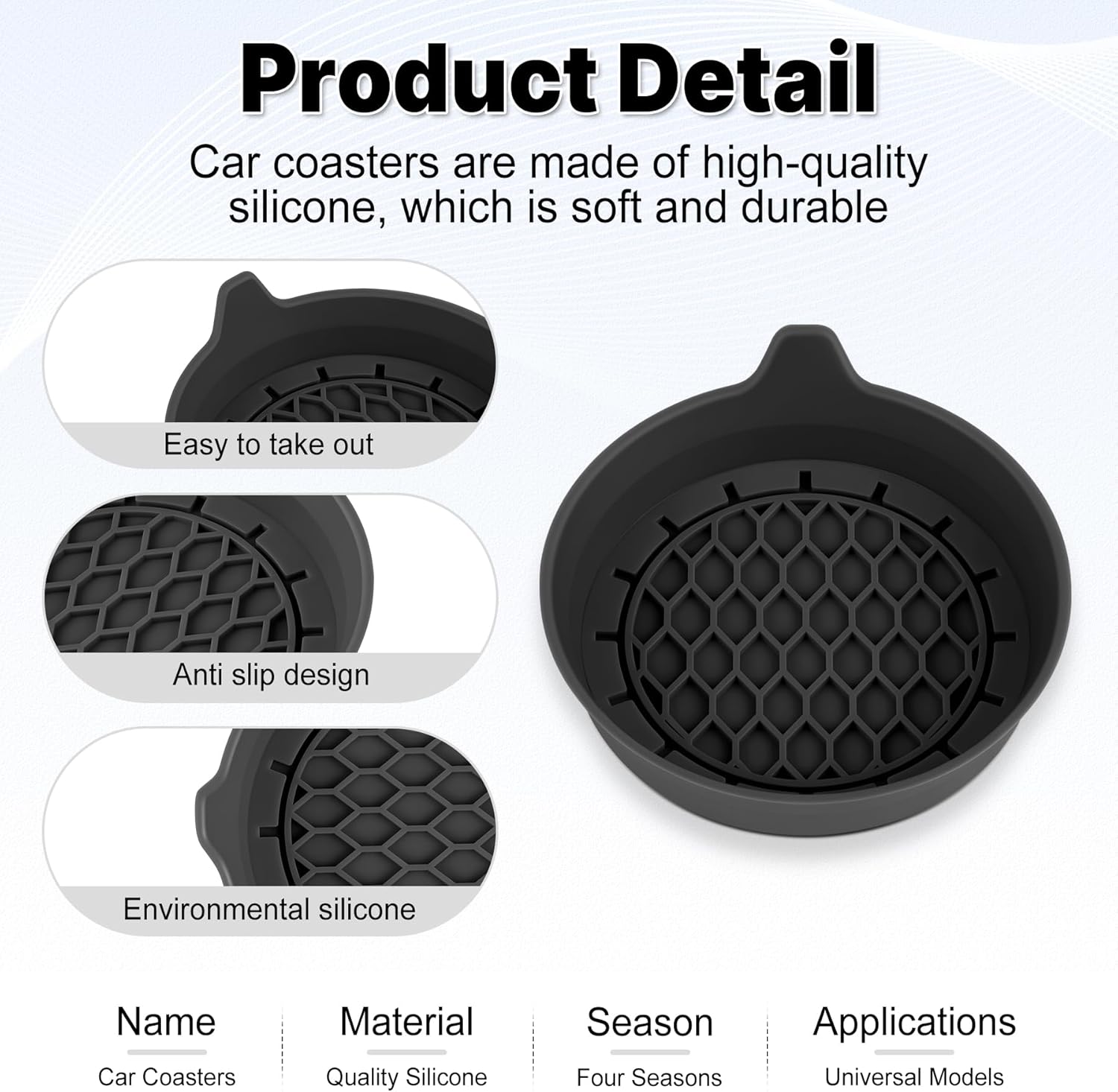 Car Cup Holder Coaster, Silicone Cup Holder Insert, Universal Non-Slip Cup Holders, Car Accessories Interior for Women and Man Interior Sets 4 Pack Black