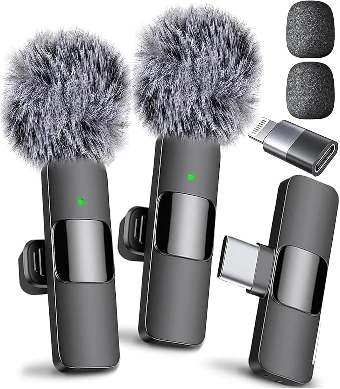 Wireless Mini Microphone for iPhone, iPad, Android - 2 Pack Lavalier Microphone for Video Recording - iPhone Mic Crystal Clear Recording with USB-C for Content Creators