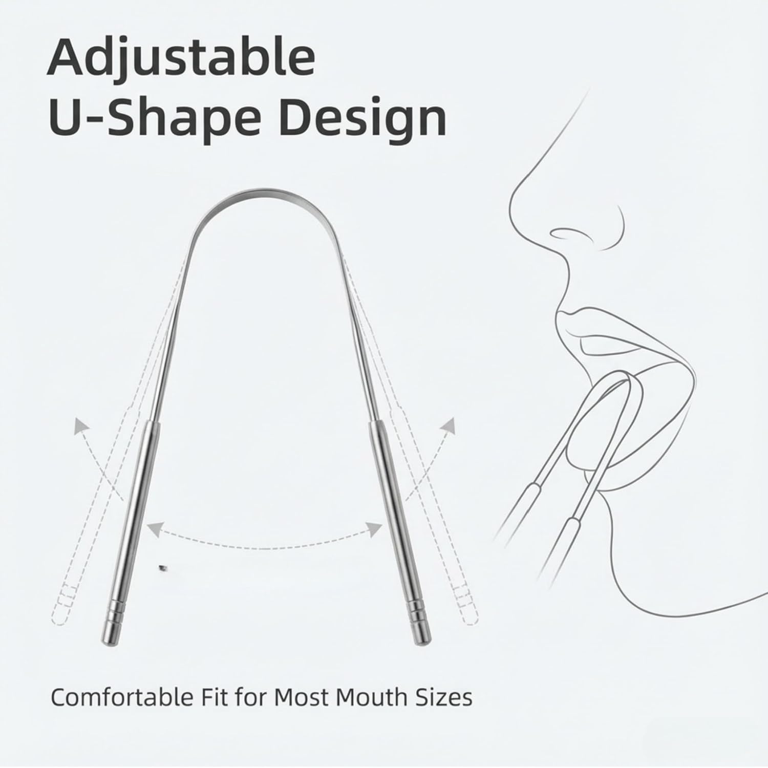Tongue Scraper for Adults - 3 Pcs Metal Tongue Cleaner with Silver Storage Case - Tough Stainless Steel Mouth Scrubber for Fresh Breath & Oral Hygiene