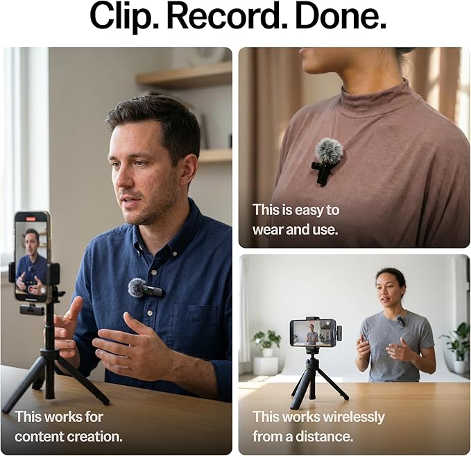 Wireless Mini Microphone for iPhone, iPad, Android - 2 Pack Lavalier Microphone for Video Recording - iPhone Mic Crystal Clear Recording with USB-C for Content Creators