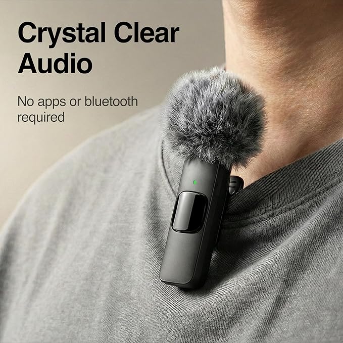Wireless Mini Microphone for iPhone, iPad, Android - 2 Pack Lavalier Microphone for Video Recording - iPhone Mic Crystal Clear Recording with USB-C for Content Creators