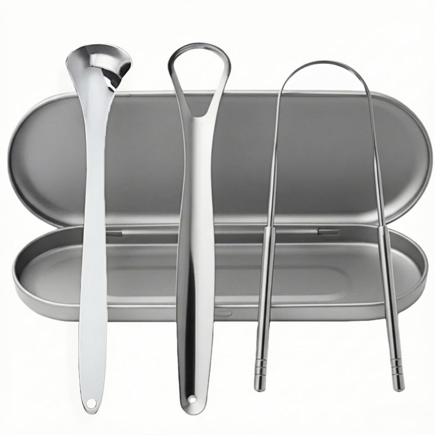 Tongue Scraper for Adults - 3 Pcs Metal Tongue Cleaner with Silver Storage Case - Tough Stainless Steel Mouth Scrubber for Fresh Breath & Oral Hygiene