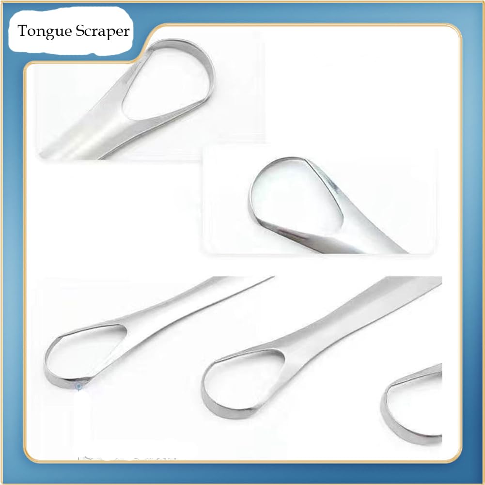 Tongue Scraper for Adults - 3 Pcs Metal Tongue Cleaner with Silver Storage Case - Tough Stainless Steel Mouth Scrubber for Fresh Breath & Oral Hygiene