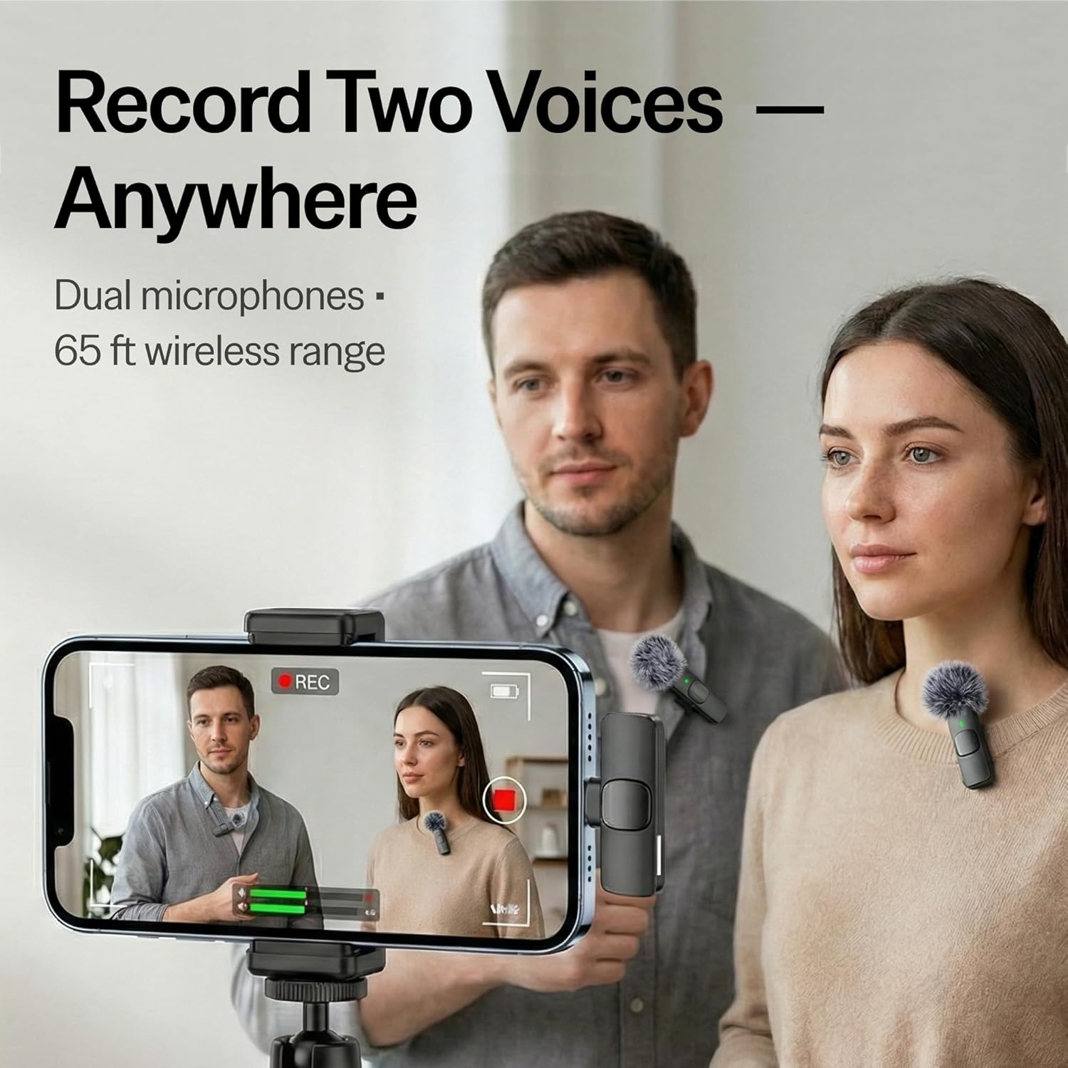 Wireless Mini Microphone for iPhone, iPad, Android - 2 Pack Lavalier Microphone for Video Recording - iPhone Mic Crystal Clear Recording with USB-C for Content Creators