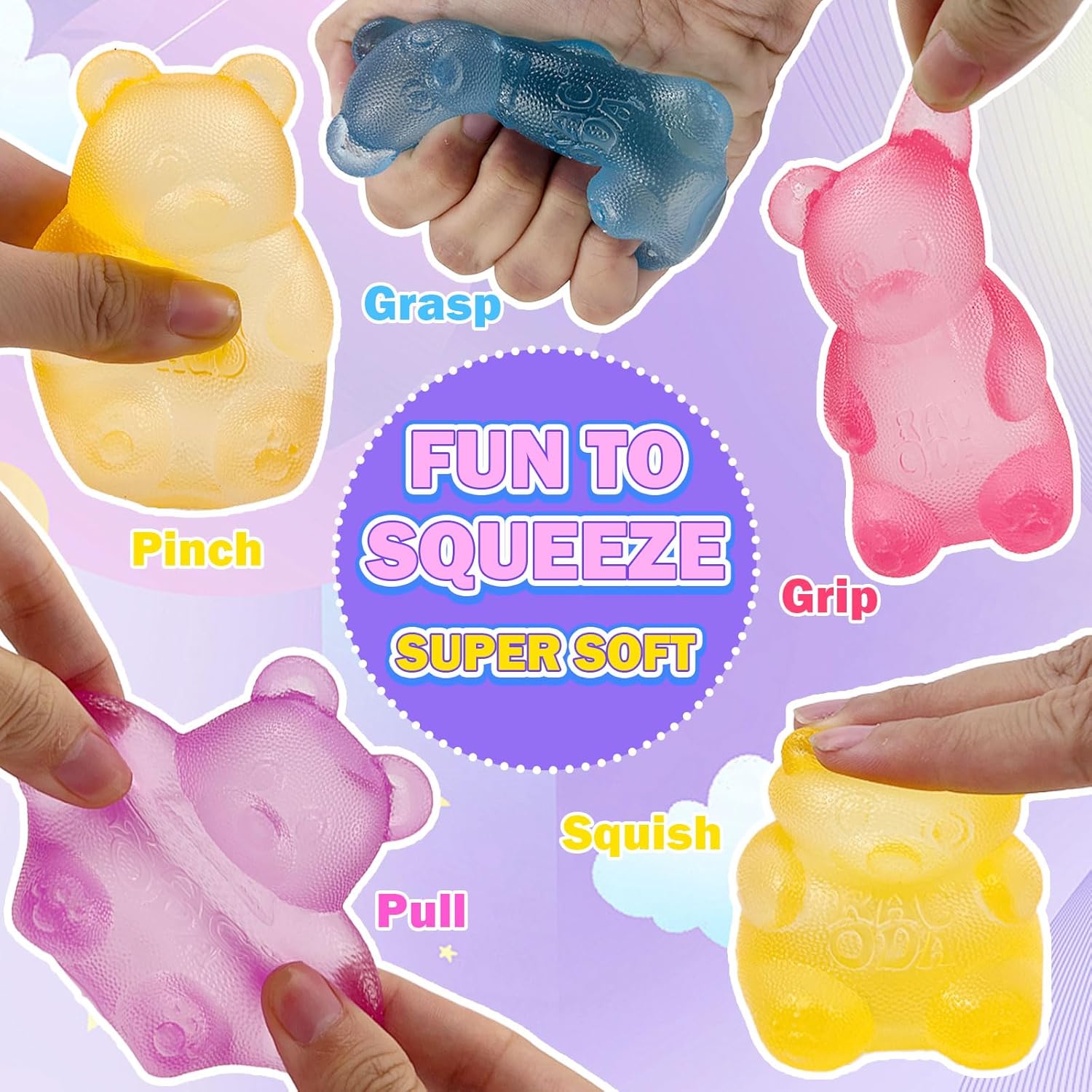 Bear & Sugar Ball Designs, Anxiety Relief & Focus Toy, Maltose Filled Squeeze Toys for Sensory Play，Sensory Fidget Toys for Adults, Kids, Slow Rising Squishy Stress Ball